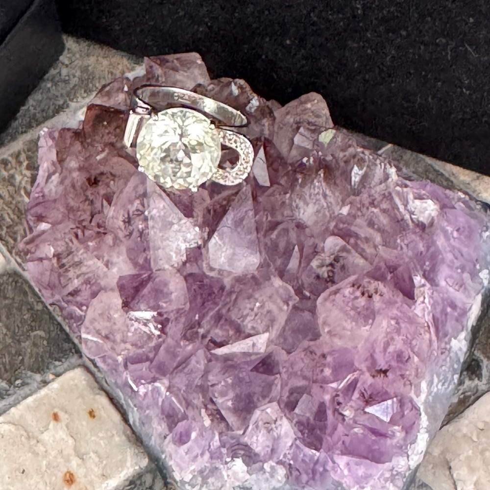 Daliglio Women's 14K White Gold Over Sterling Silver Amethyst and Diamond